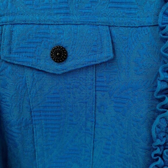 Ruby Rd Women's 12 Teal Ruffled Long Sleeve Jacket - Picture 5 of 16